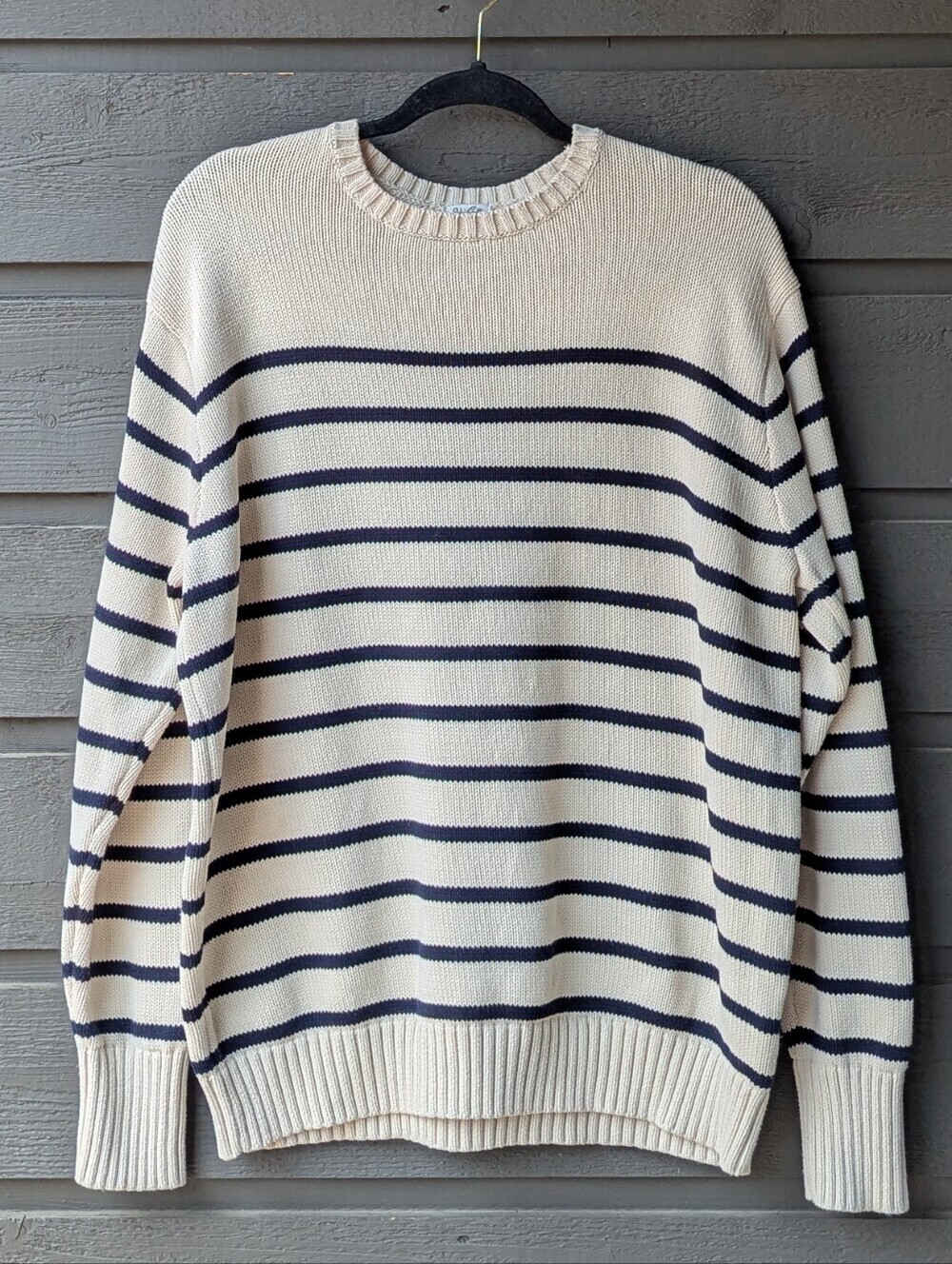 Brandy Melville John Galt 100% Cotton Thin Stripe Crew Sweater Cream Black